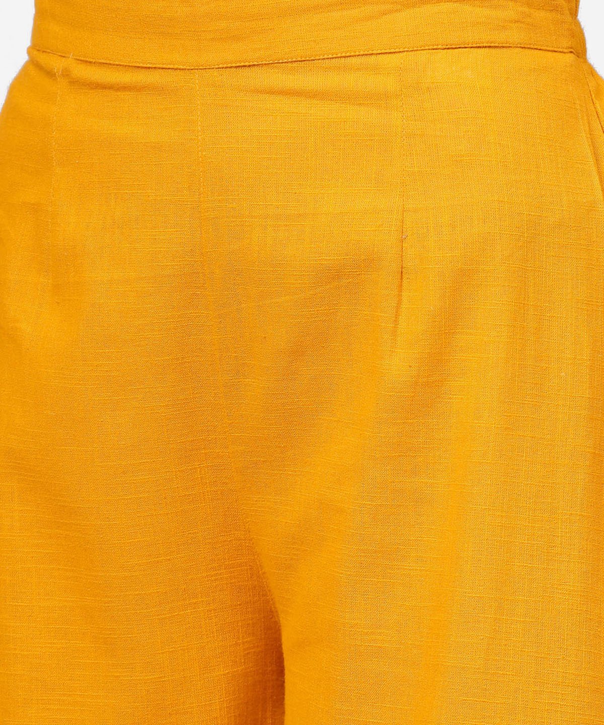Women's Yellow 3/4Th Sleeve Cotton Anarkali Kurta With Ankle Length Flared Pallazo With Gotta Work - Nayo Clothing