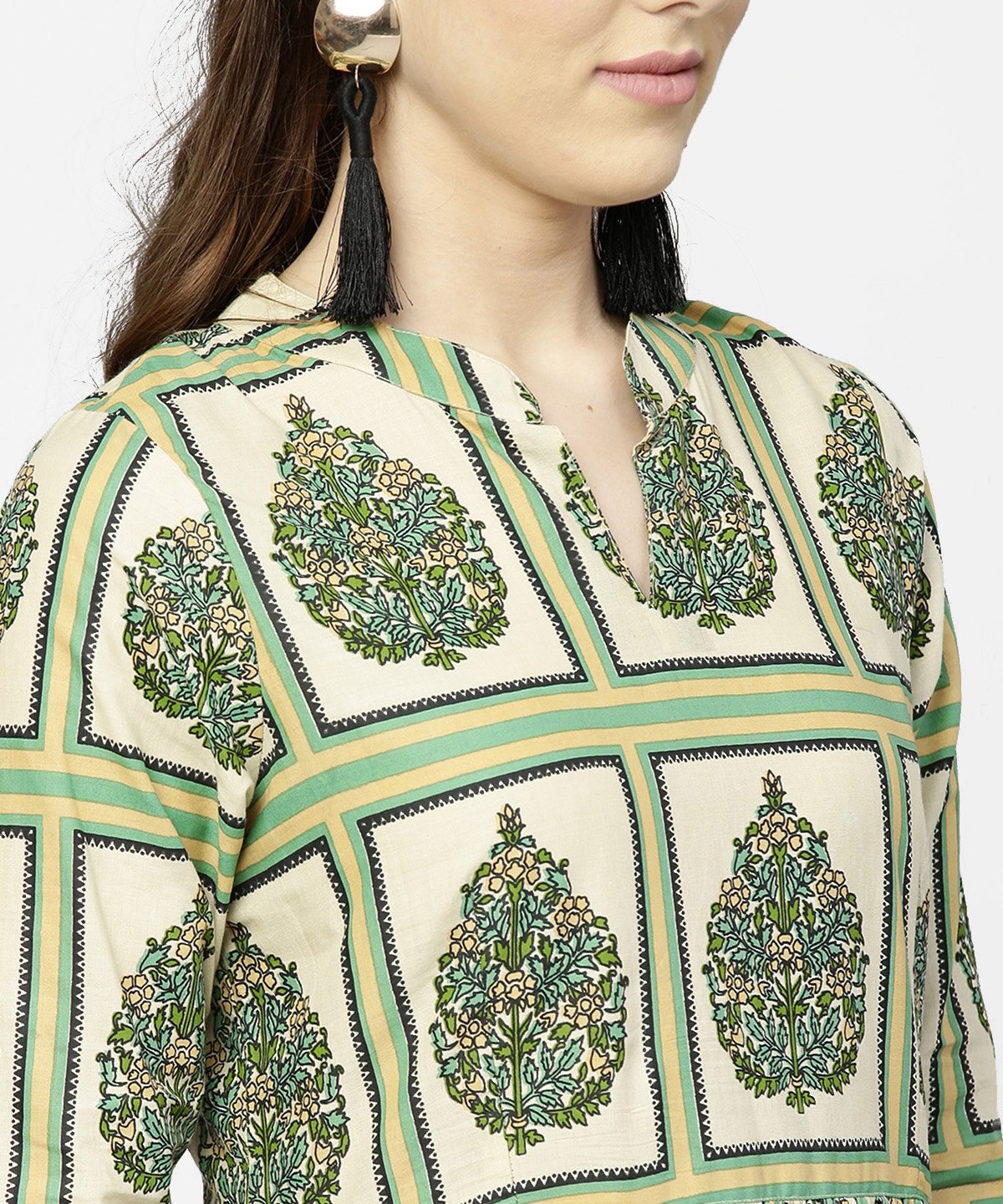 Women's Green Printed Half Sleeve Cotton Maxi Dress - Nayo Clothing