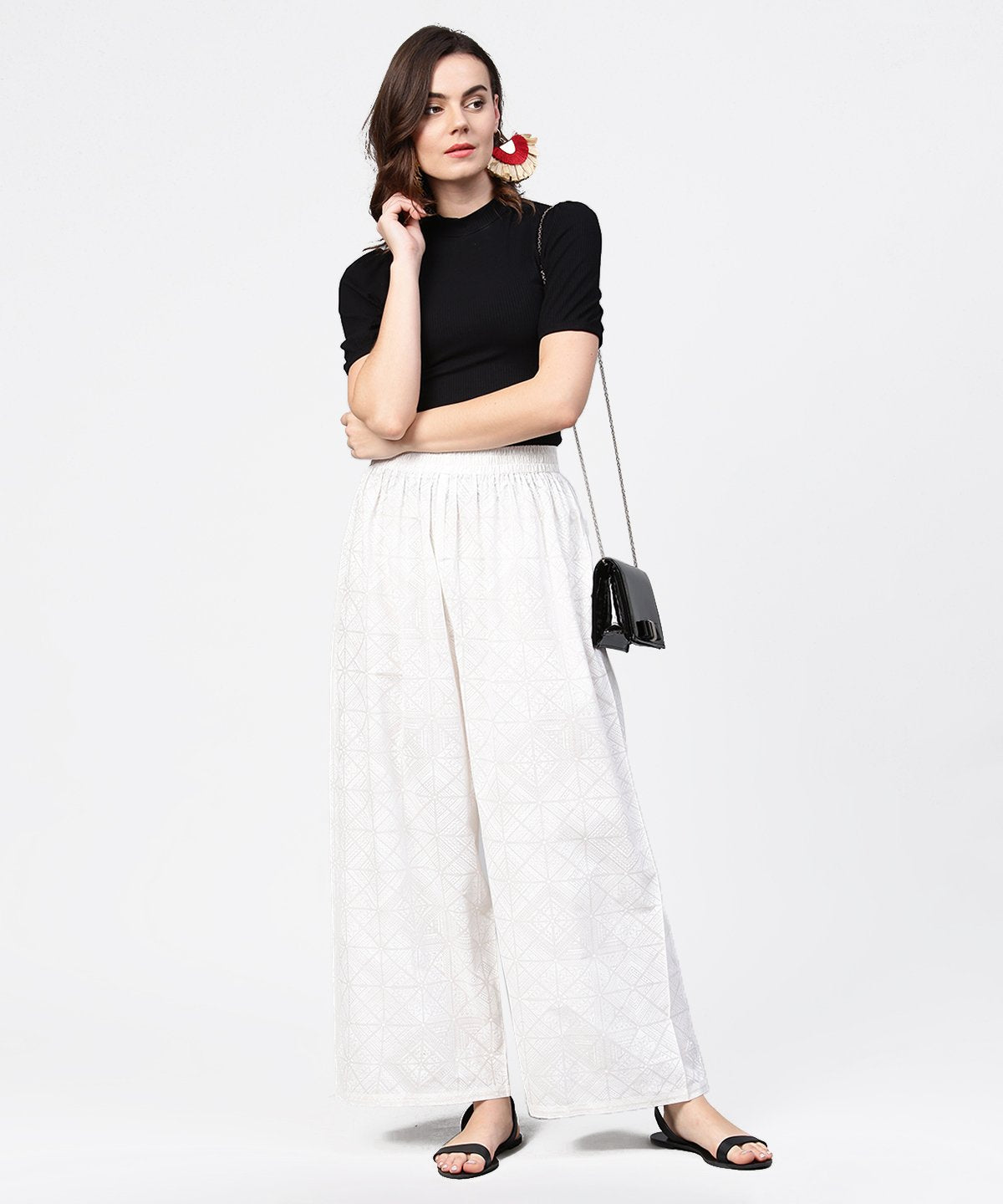 Women's Off White Printed Ankle Length Pallazo - Nayo Clothing