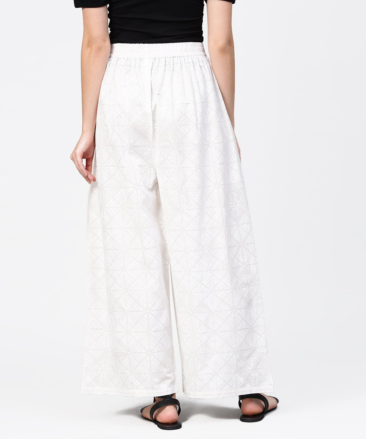 Women's Off White Printed Ankle Length Pallazo - Nayo Clothing