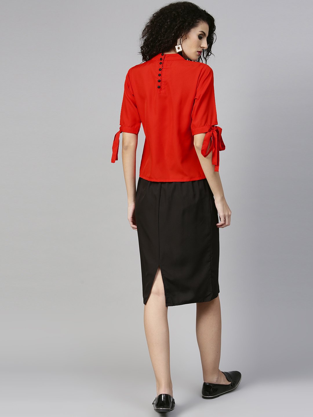 Women's Orange & Black Solid Top With Skirt - Nayo Clothing