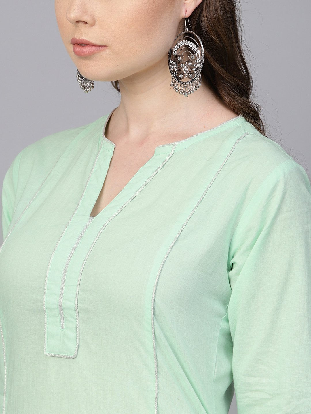 Women's Pastel Solid Mint Kurta Set With Sharara Emblished With Gota - Nayo Clothing