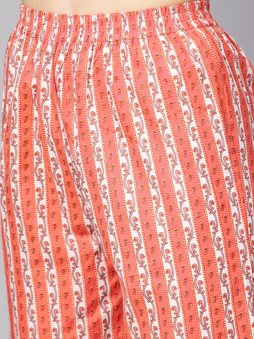 Women's Coral Pink Floral Print Kurta Set With Pants - Nayo Clothing