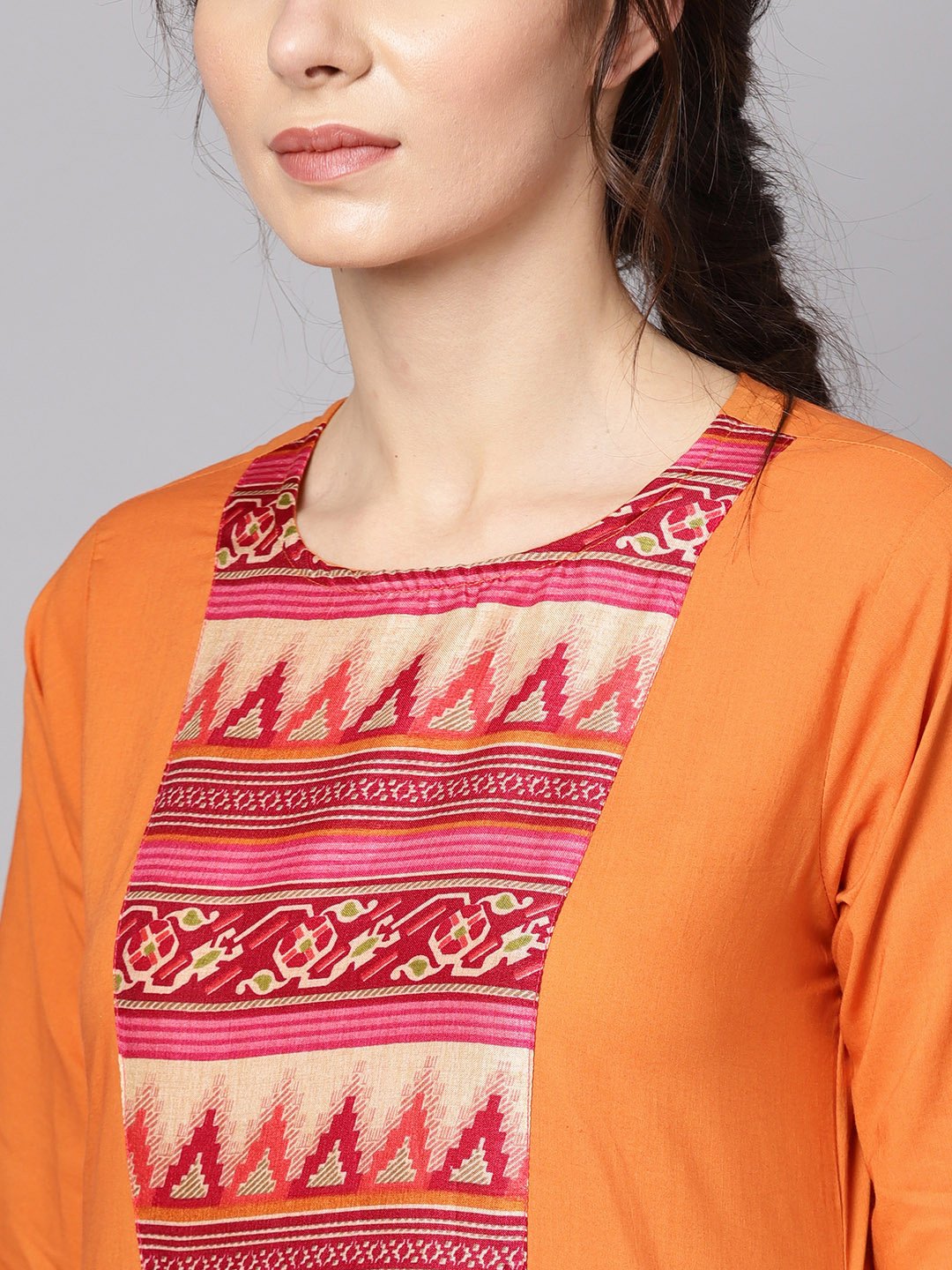 Women's Orange & Pink Printed Kurta With Palazzos & Dupatta - Nayo Clothing
