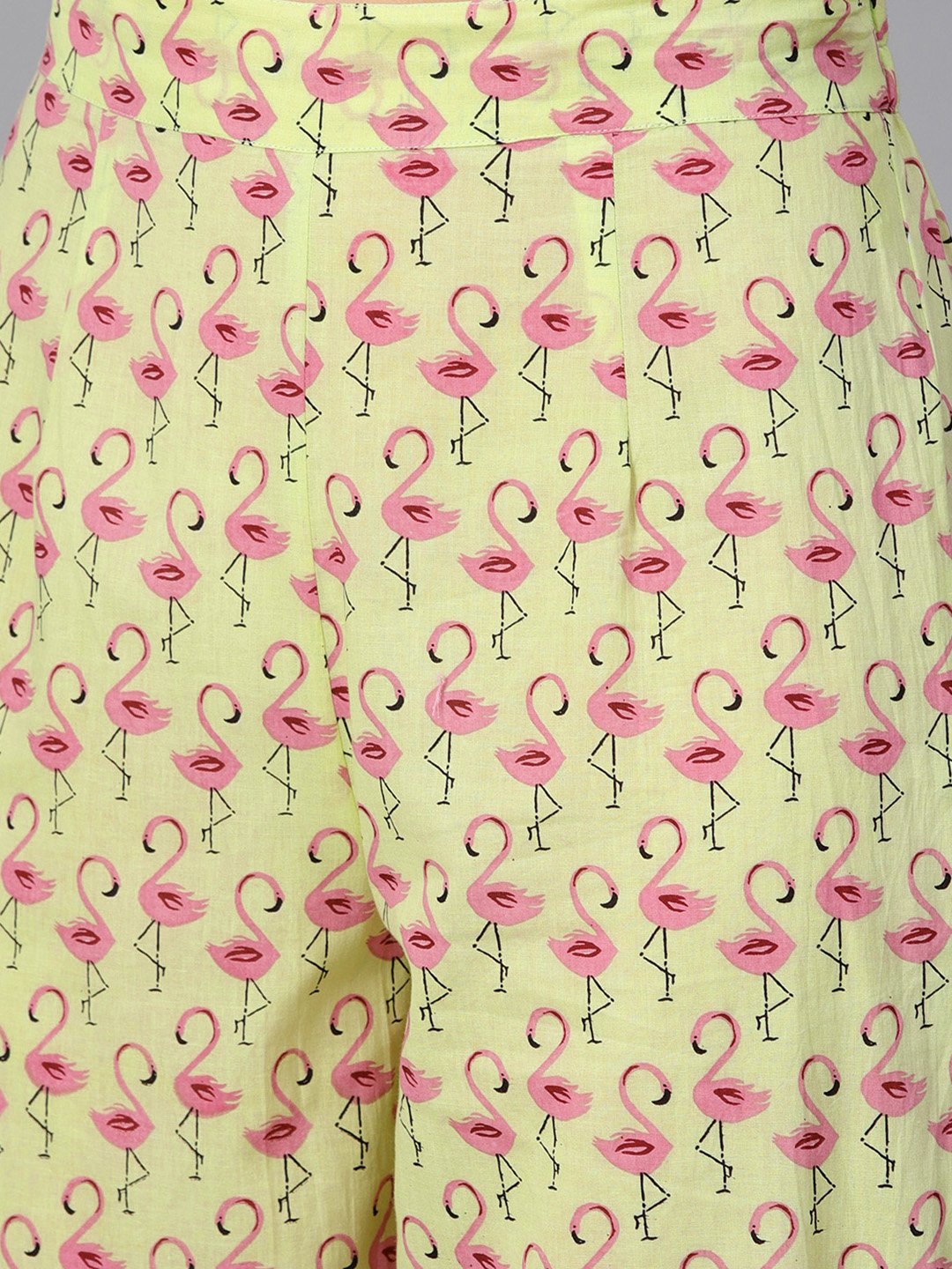 Women's Flamingo Bird Print Anarkali With Side Dori And Pom Pom Lace Detailing With Flamingo Bird Printed Pants - Nayo Clothing