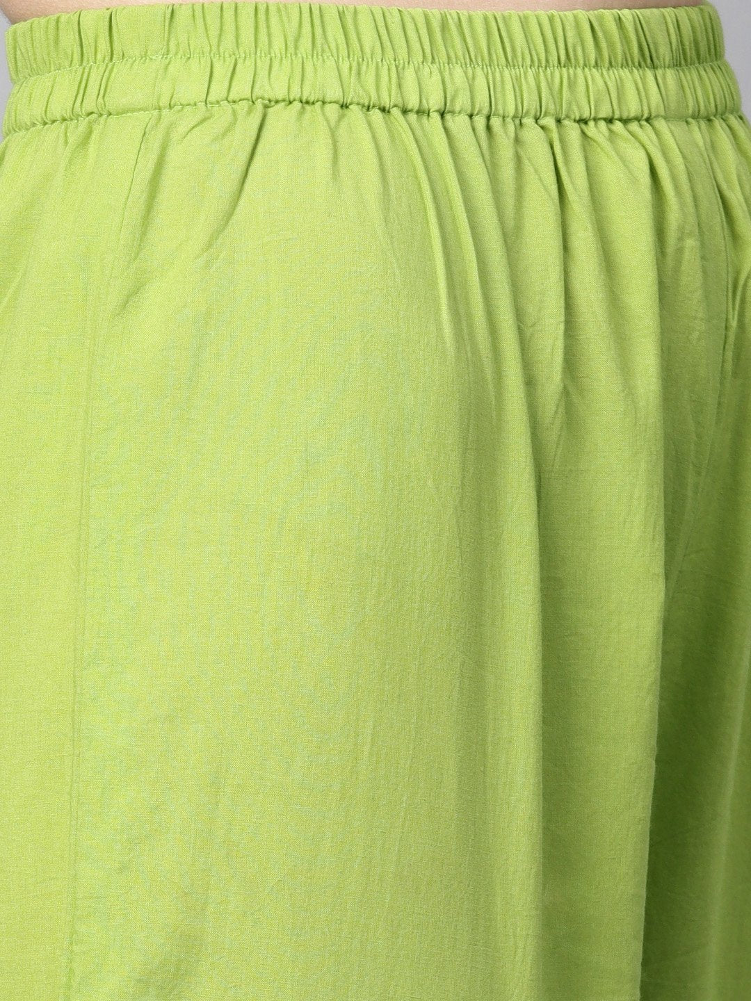 Women's Lime Green Kurta Set With Pants & Mul Printed Dupatta - Nayo Clothing