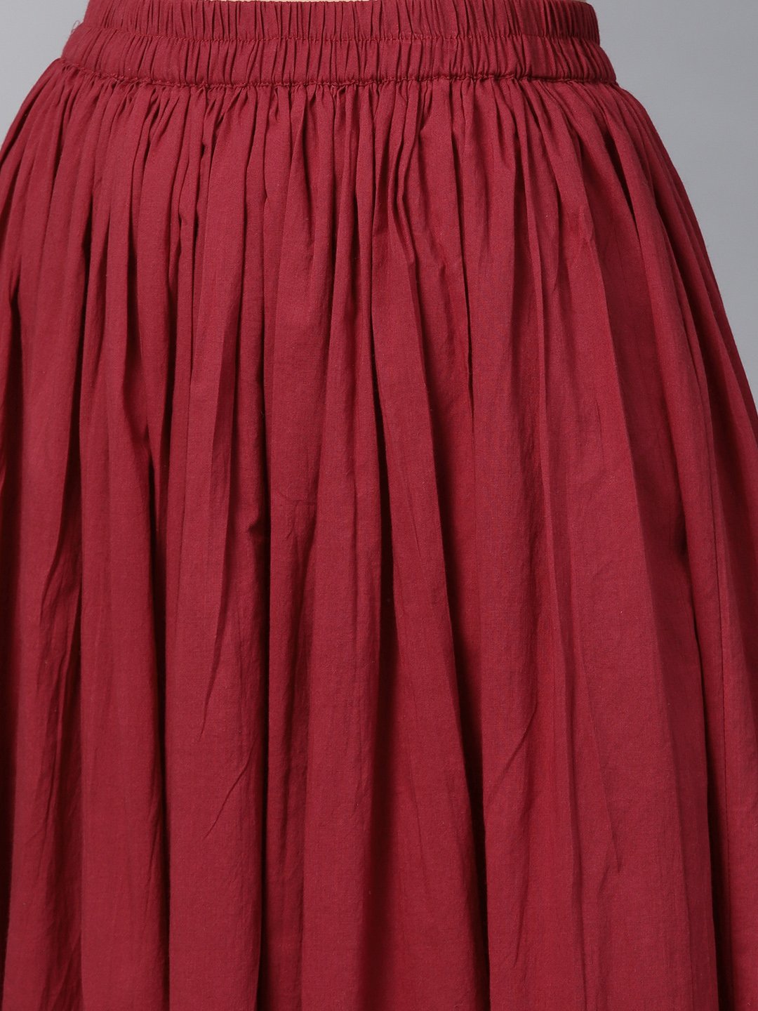 Women's Cream Multi Colored Kurta Set With Solid Dark Maroon Skirt - Nayo Clothing