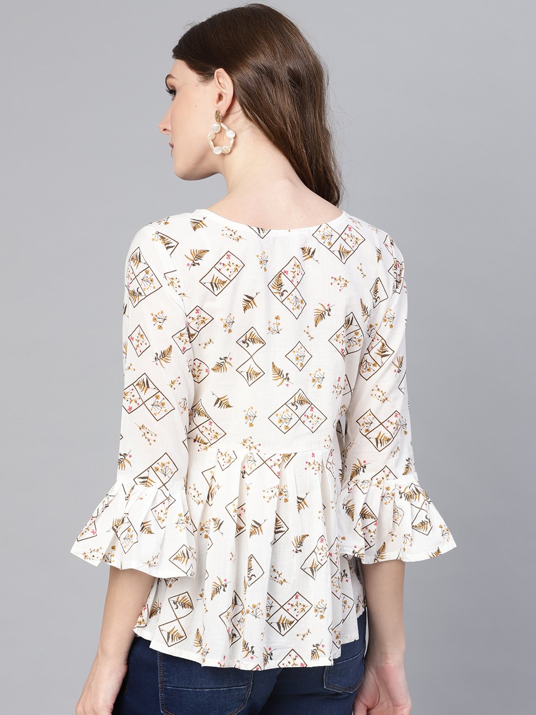 Women's White & Brown Printed A-Line Top - Nayo Clothing