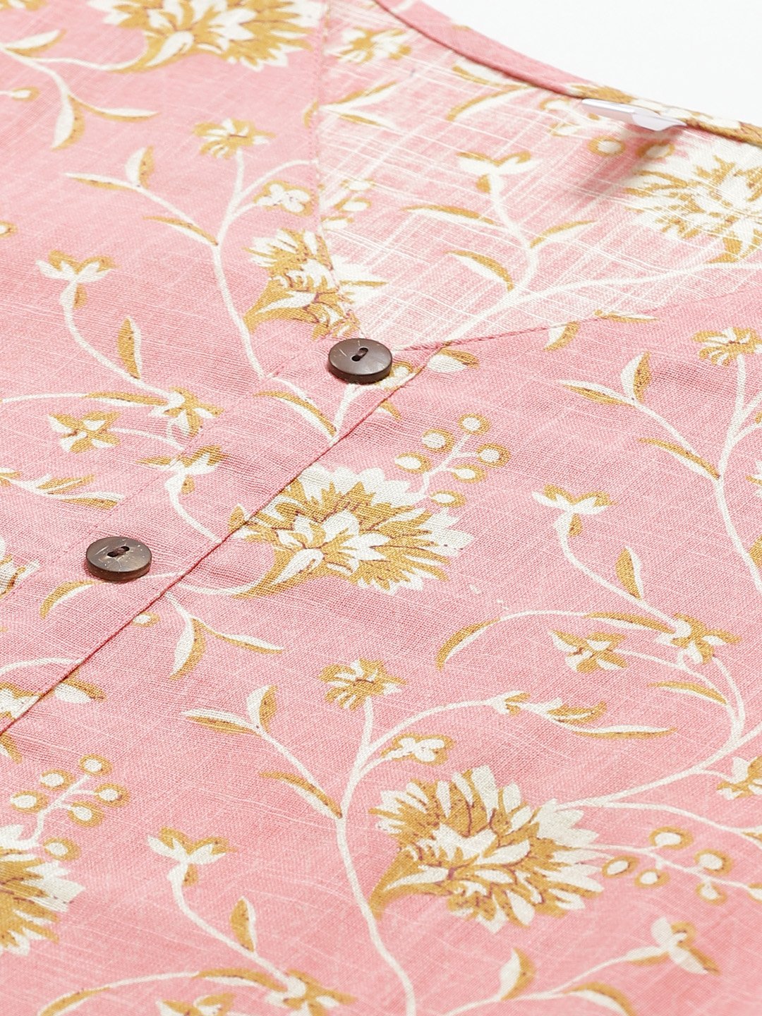 Women's Pink & Mustard Regular Floral Printed V-Neck Top - Nayo Clothing