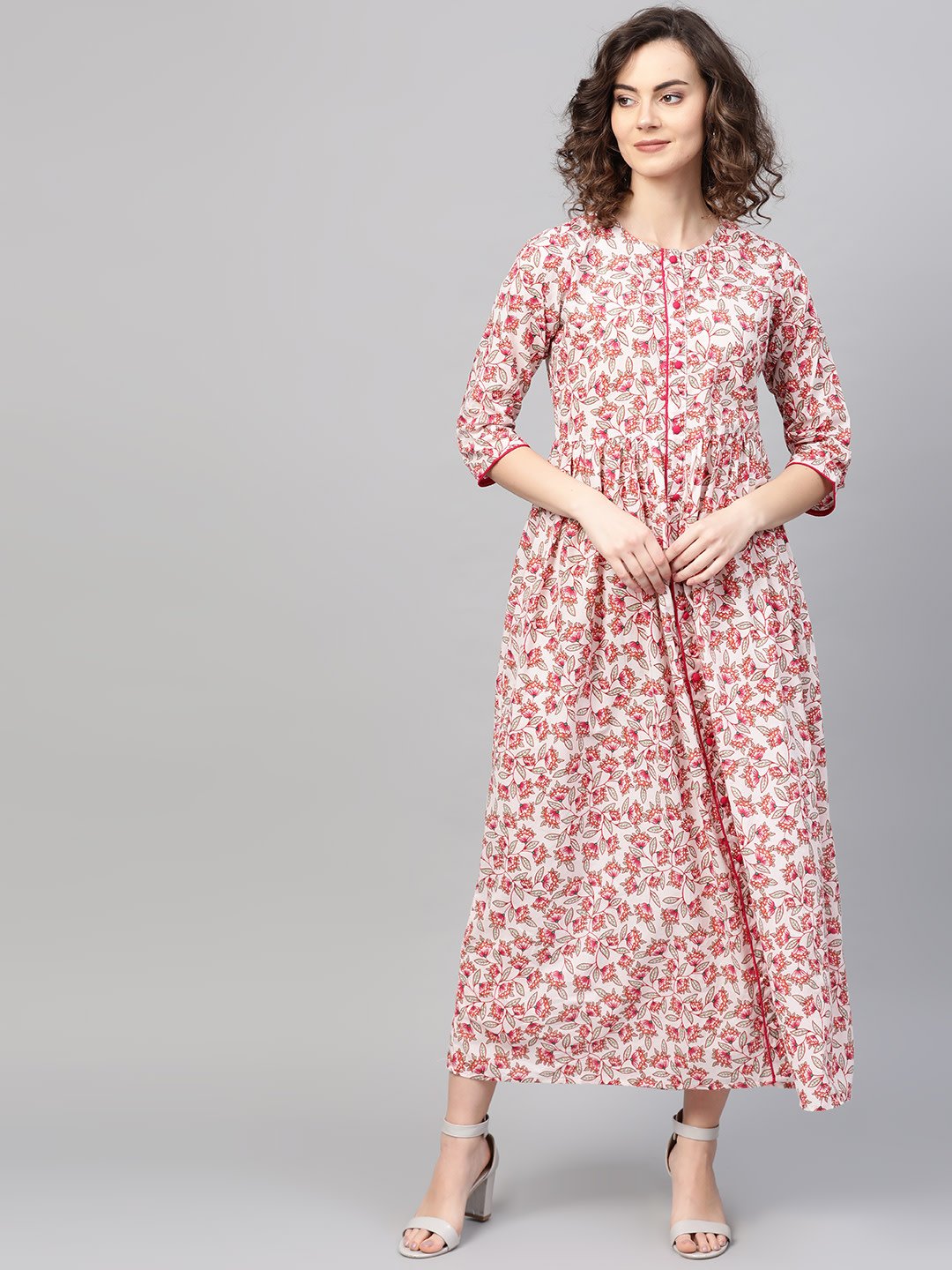Women's White & Pink Floral Printed Maxi Dress - Nayo Clothing