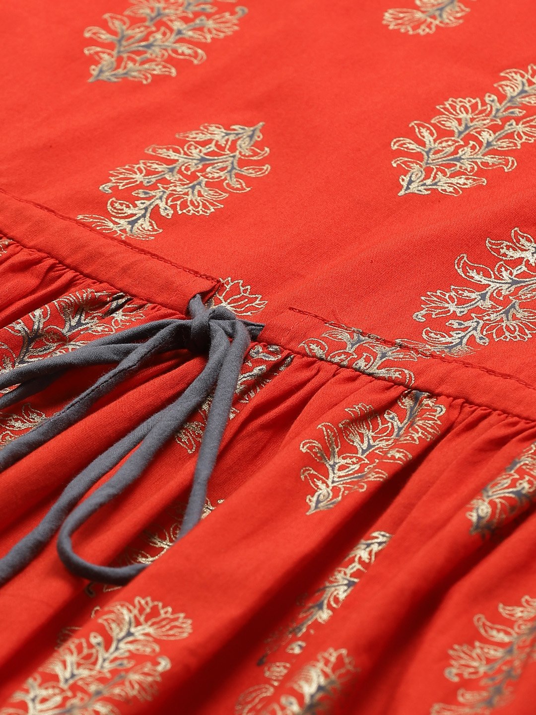 Women's A-Line Waist Tie-Up Red & Gold Printed Kurta & Palazzo Set - Nayo Clothing