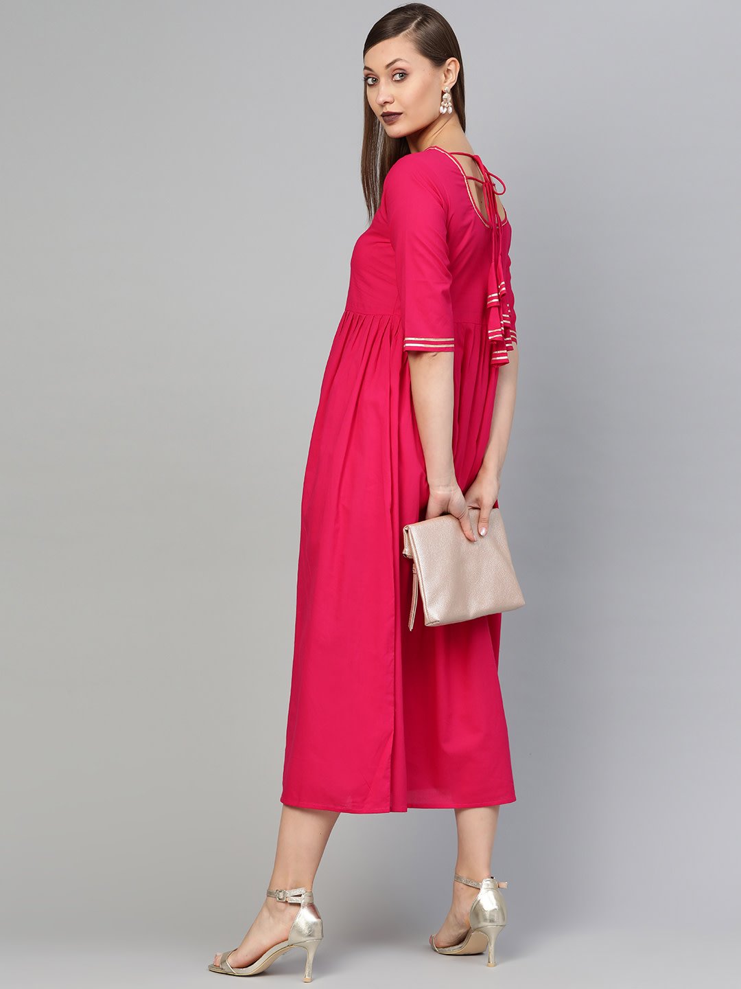 Women's Magenta Solid Maxi Dress - Nayo Clothing