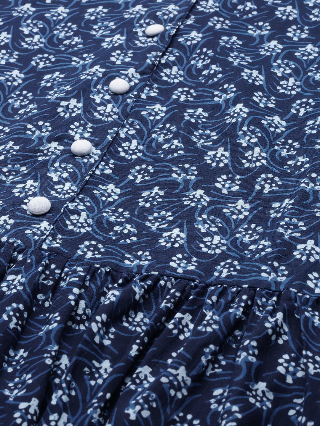 Women's Indigo Blue Three-Quarter Sleeves Flared Kurta With Palazzo - Nayo Clothing