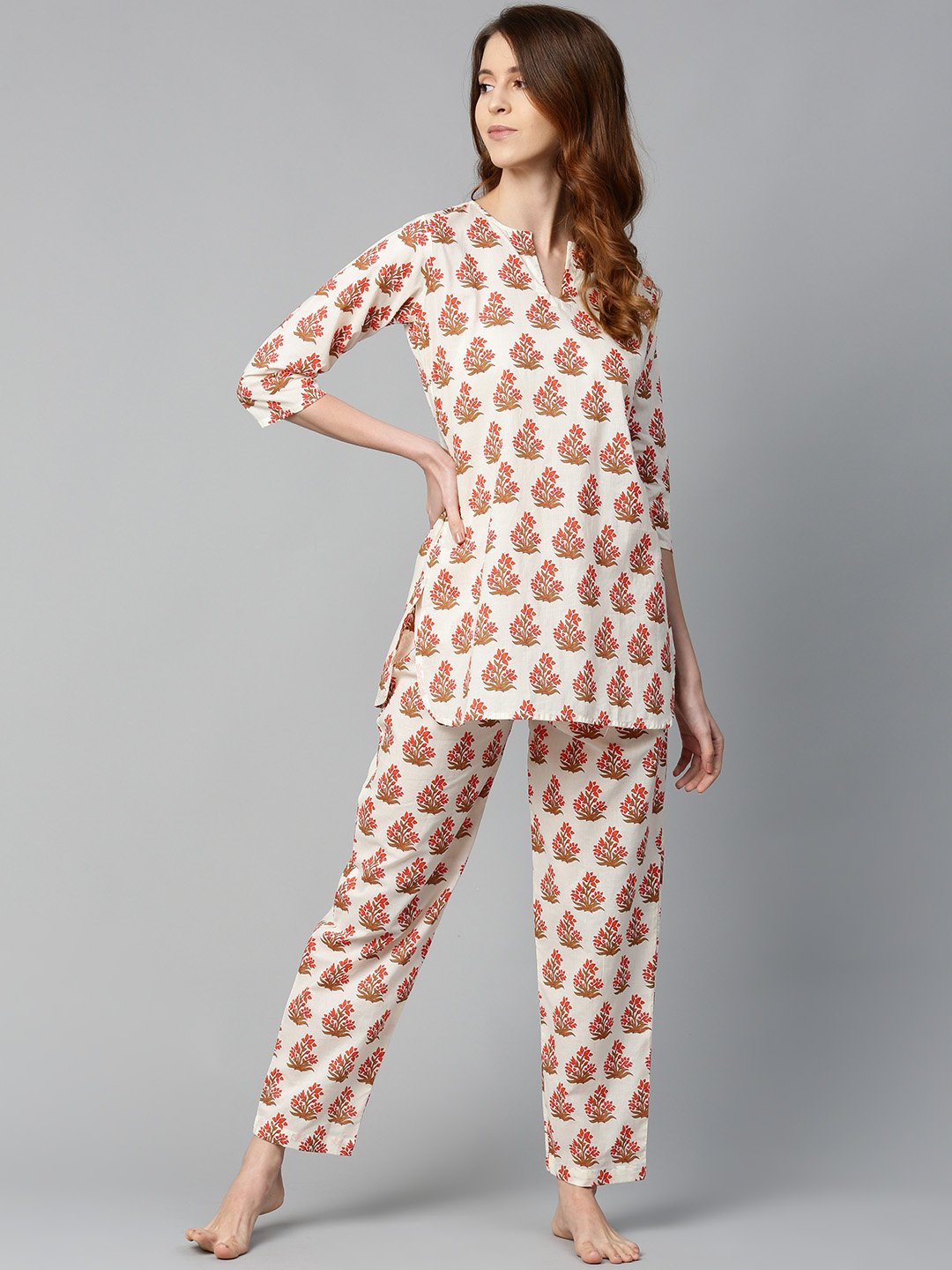 Women's White And Multi Floral Prnt Top And Pant Set - Nayo Clothing