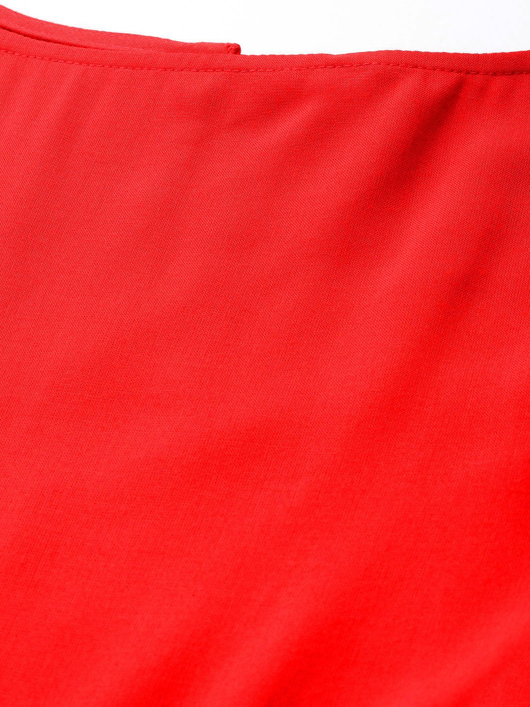 Women's Red Short Sleeves Flared Kurta Trouser Dupatta Set - Nayo Clothing