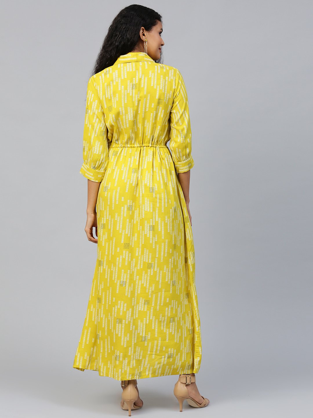 Women's Limegreen Conversational Printed Shirt Collar Viscose Rayon A-Line Dress - Nayo Clothing