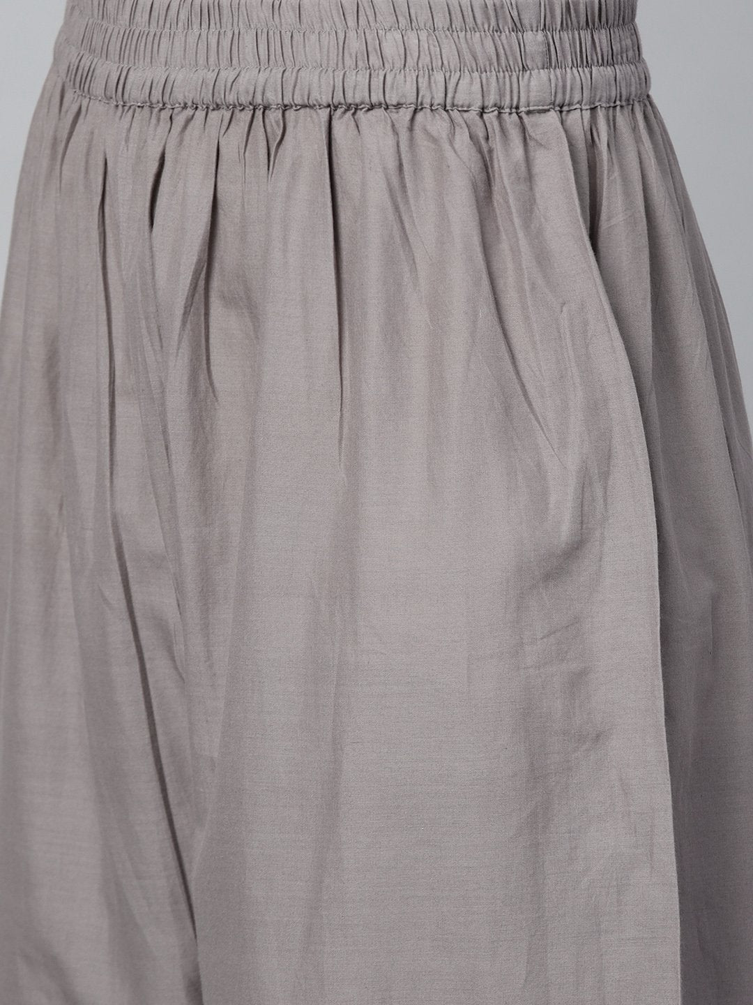 Women's Grey Three-Quarter Sleeves Flared Kurta With Palazzo Set - Nayo Clothing
