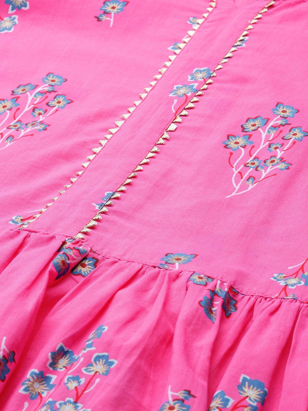 Women's Pink Three-Quarter Sleeves Flared Kurta With Palazzo - Nayo Clothing