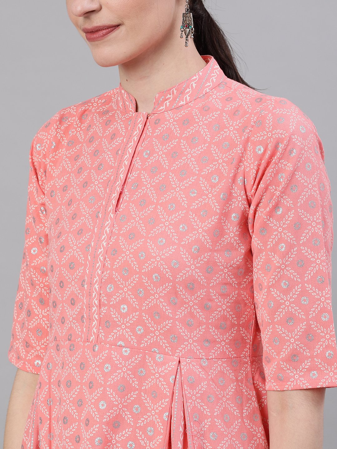 Women's Light Pastel Pink Three-Quarter Sleeves Flared Kurta With Palazzo - Nayo Clothing