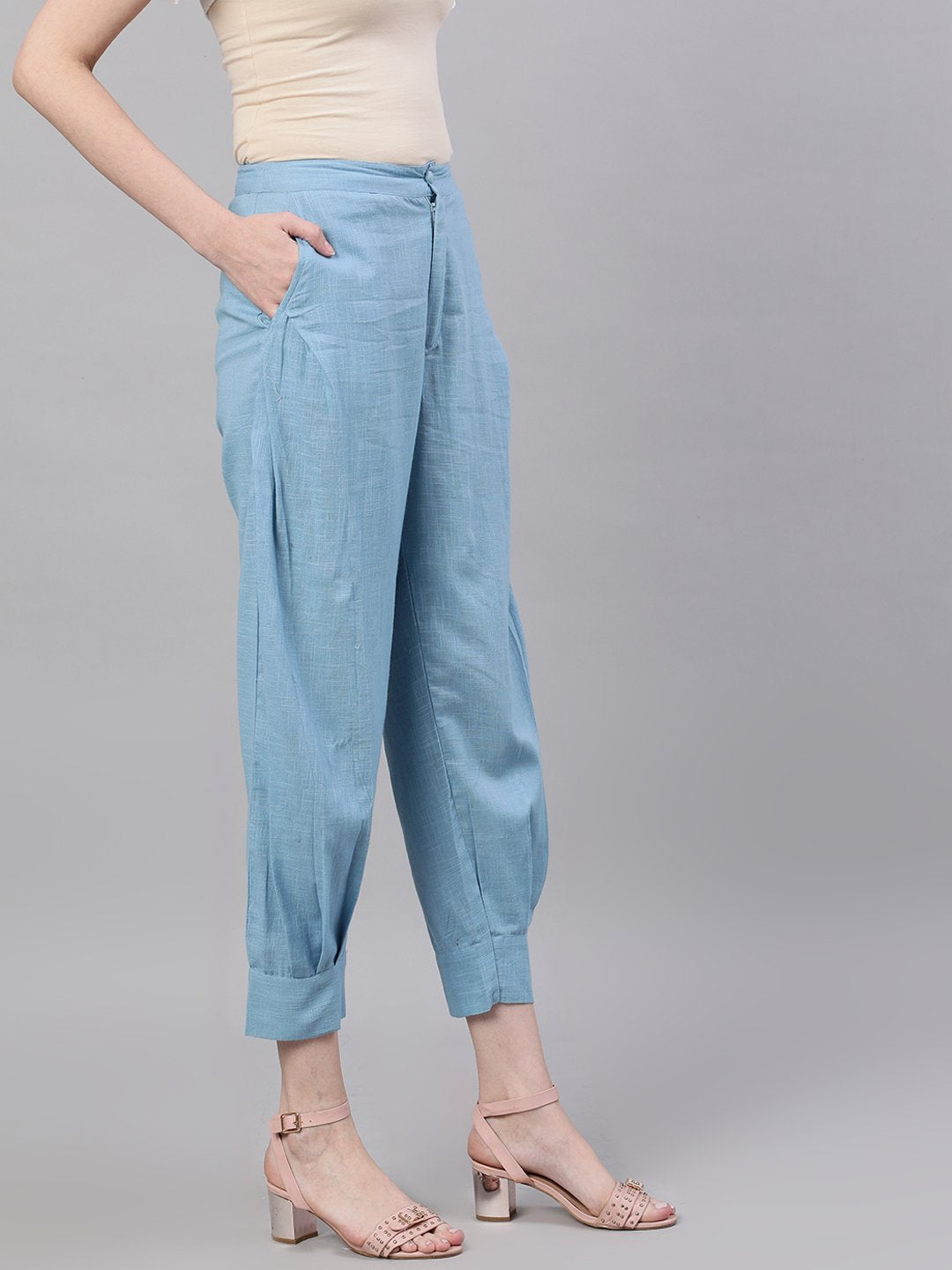 Women's Blue Regular Fit Solid Joggers - Nayo Clothing