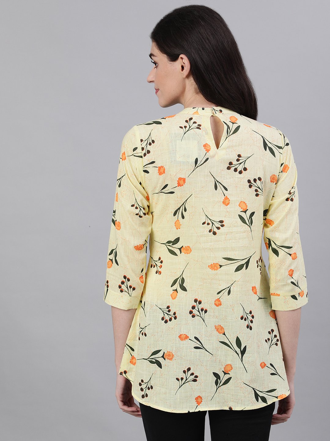 Women's Yellow Floral Print Pin-Tuck Tunic - Nayo Clothing