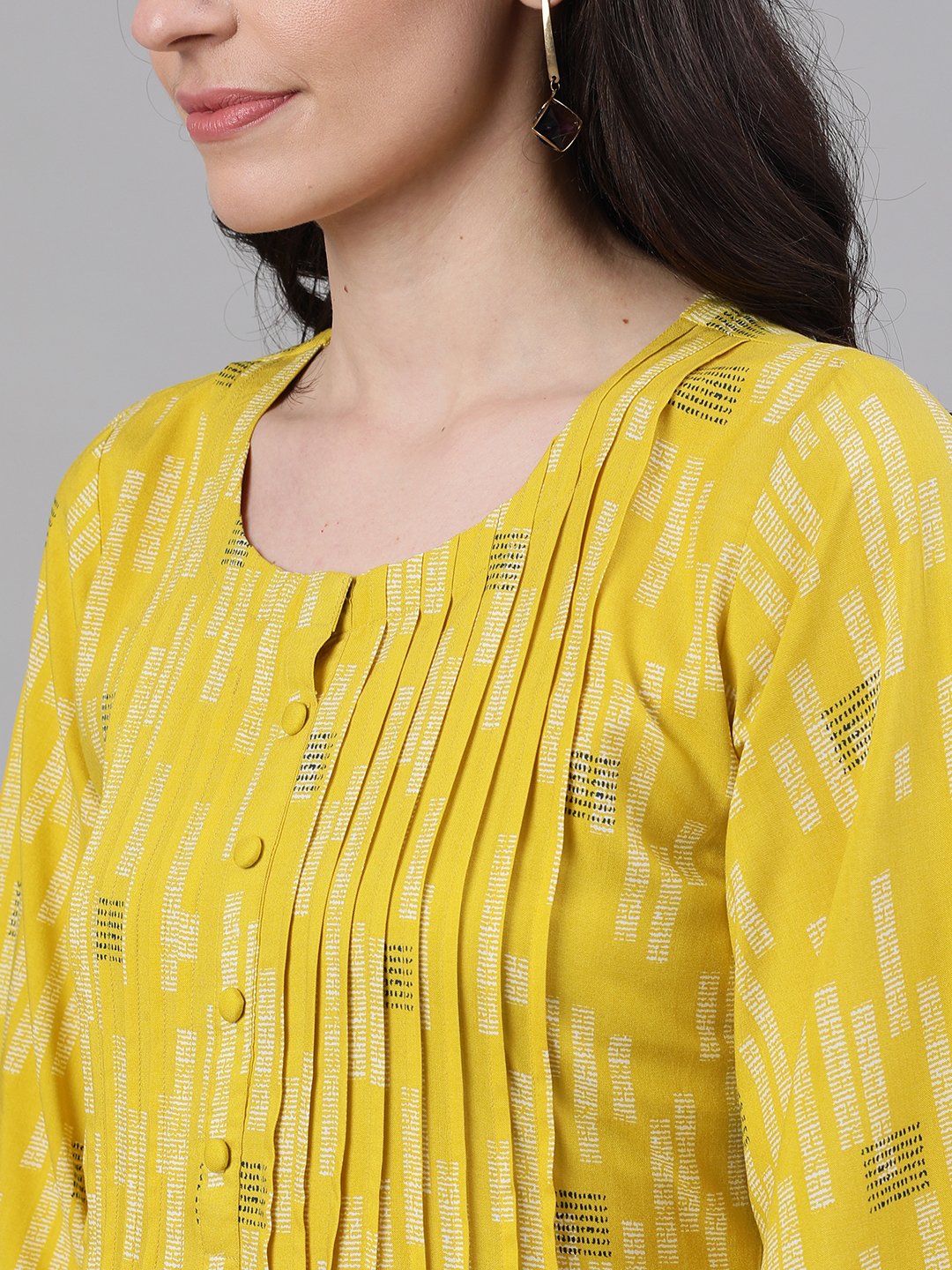 Women's Yellow Conversational Printed Round Neck Viscose Rayon A-Line Dress - Nayo Clothing