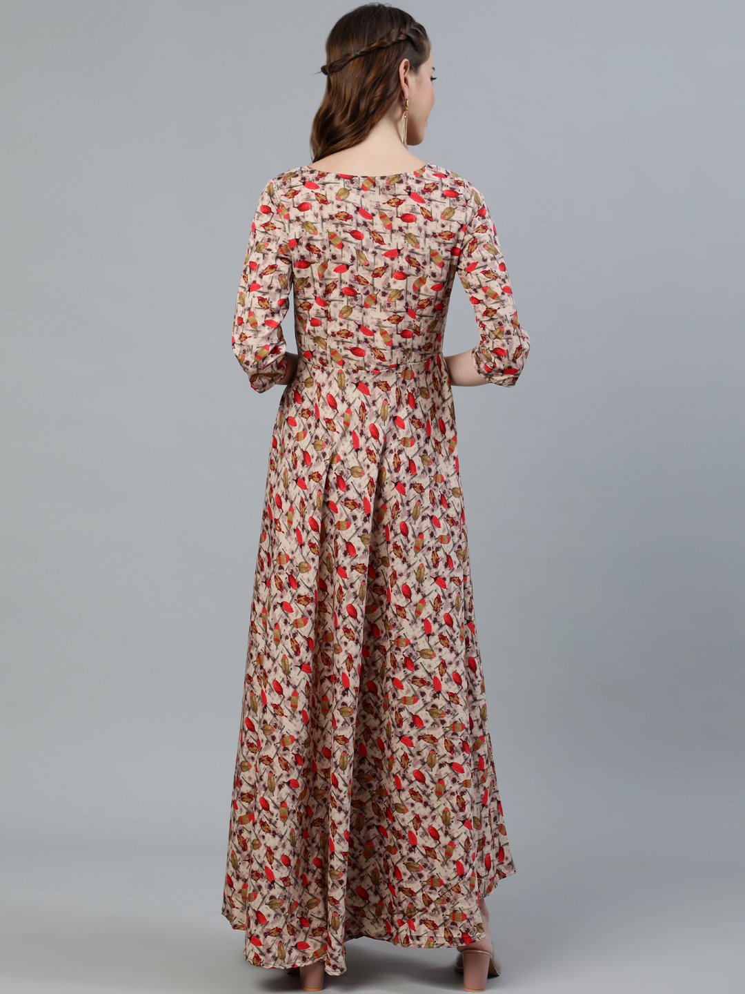 Women's Floral Printed Maxi Dress With Three Quarter Sleeves - Nayo Clothing
