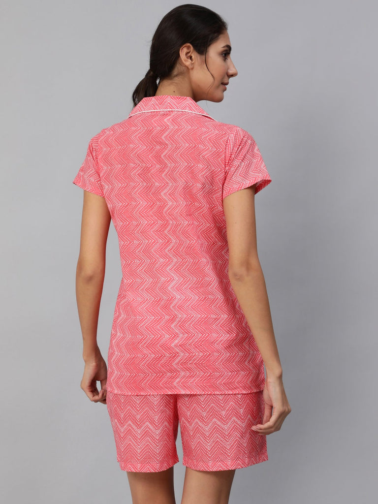 Women's Pink Zig-Zac Printed Night Suit