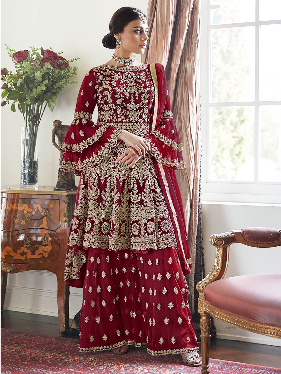 Women's Rani Embroidered Butterfly Net Anarkali Suit-Myracouture