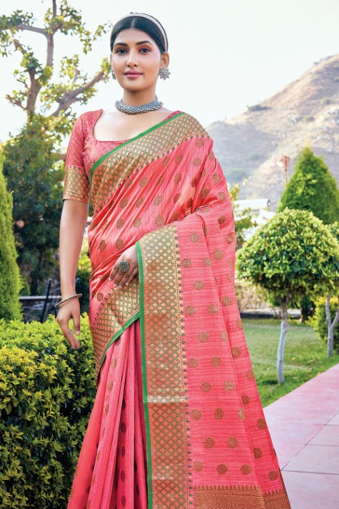 Women's Brink Pink Banarasi Saree - Karagiri