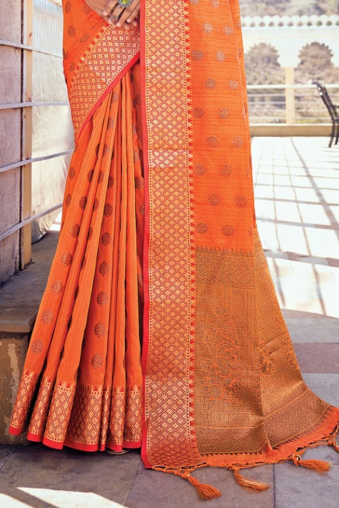 Women's Orange Banarasi Saree - Karagiri