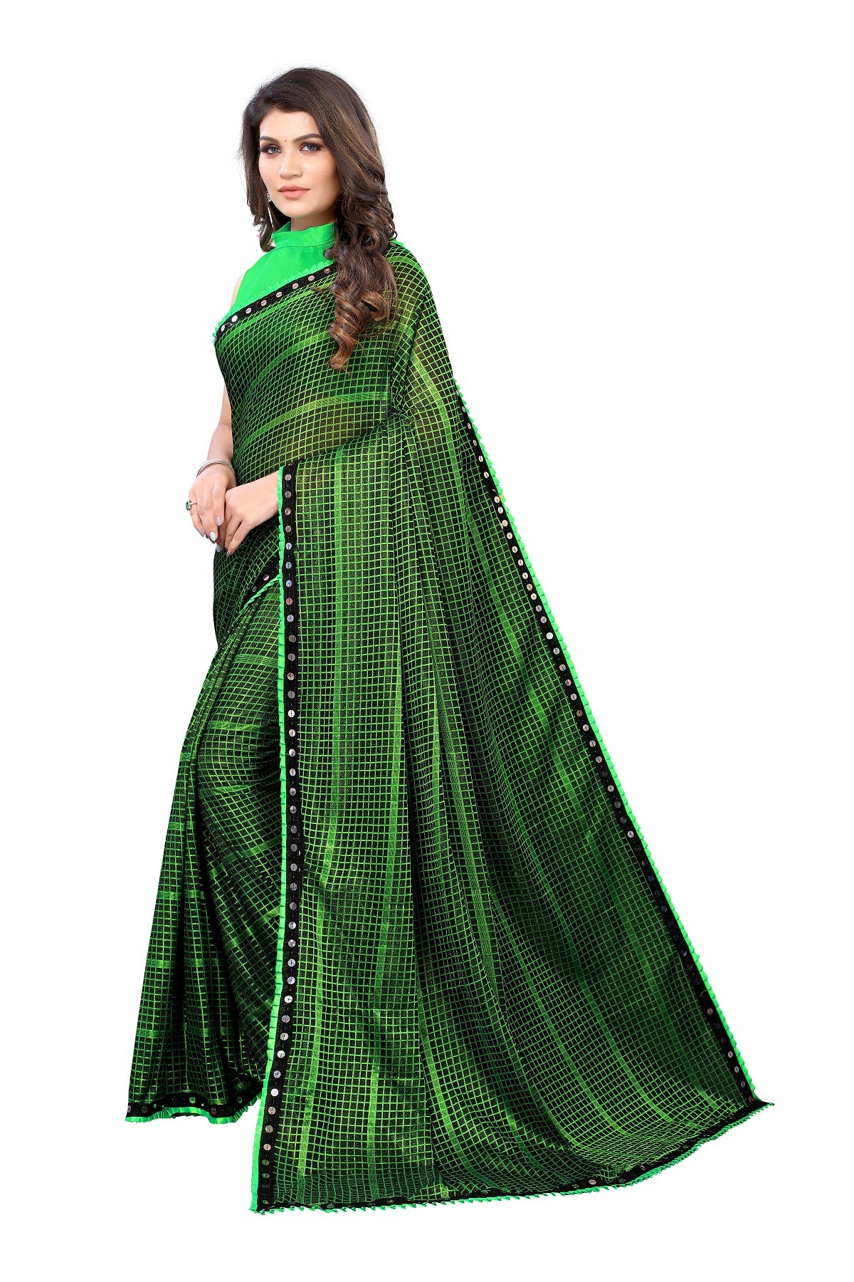 Women's Green Lycra Knitted Saree - Vamika