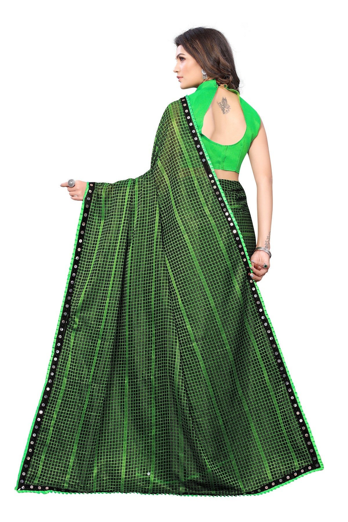 Women's Green Lycra Knitted Saree - Vamika