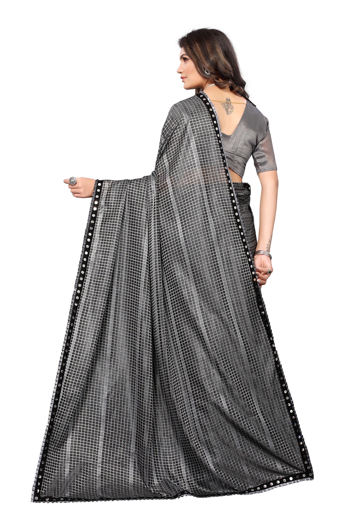 Women's Grey Lycra Knitted Saree - Vamika