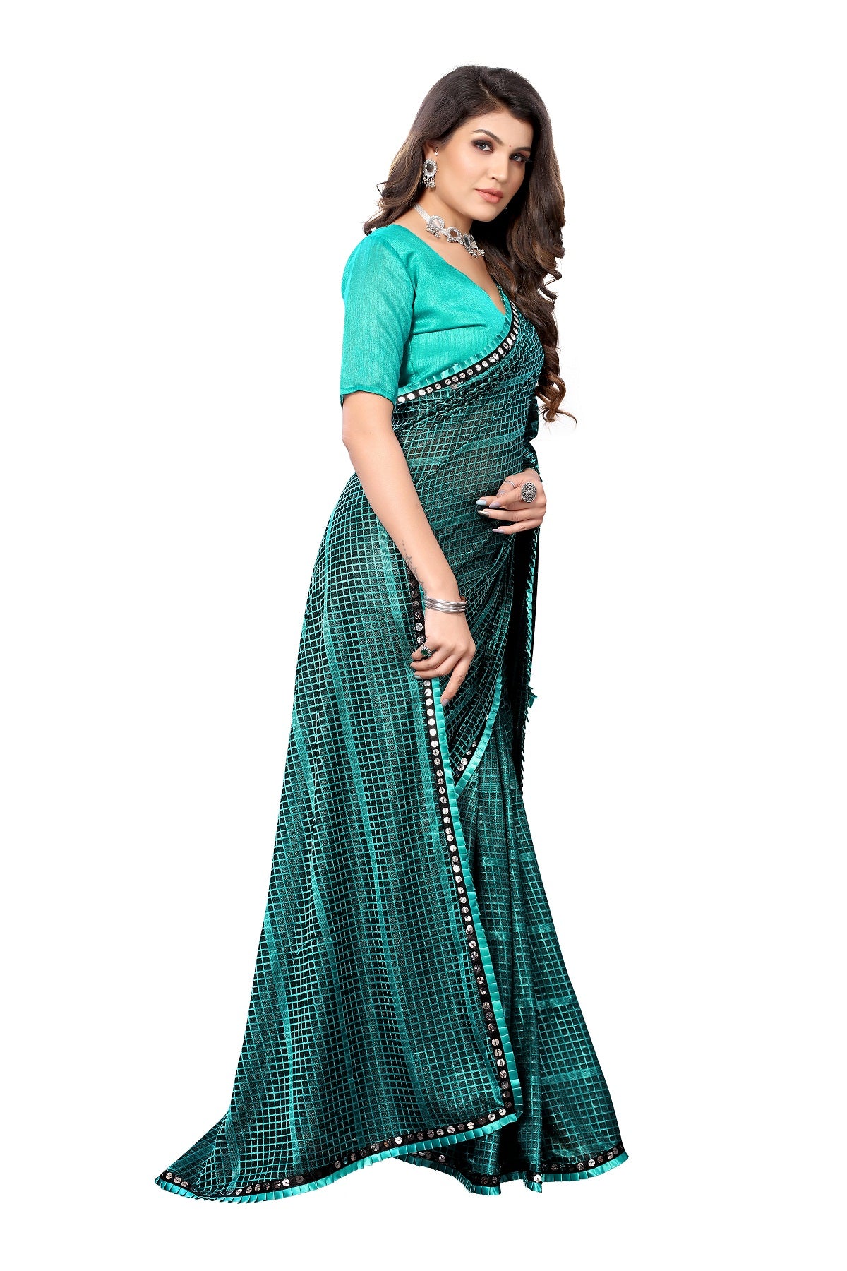 Women's Rama Green Lycra Knitted Saree - Vamika
