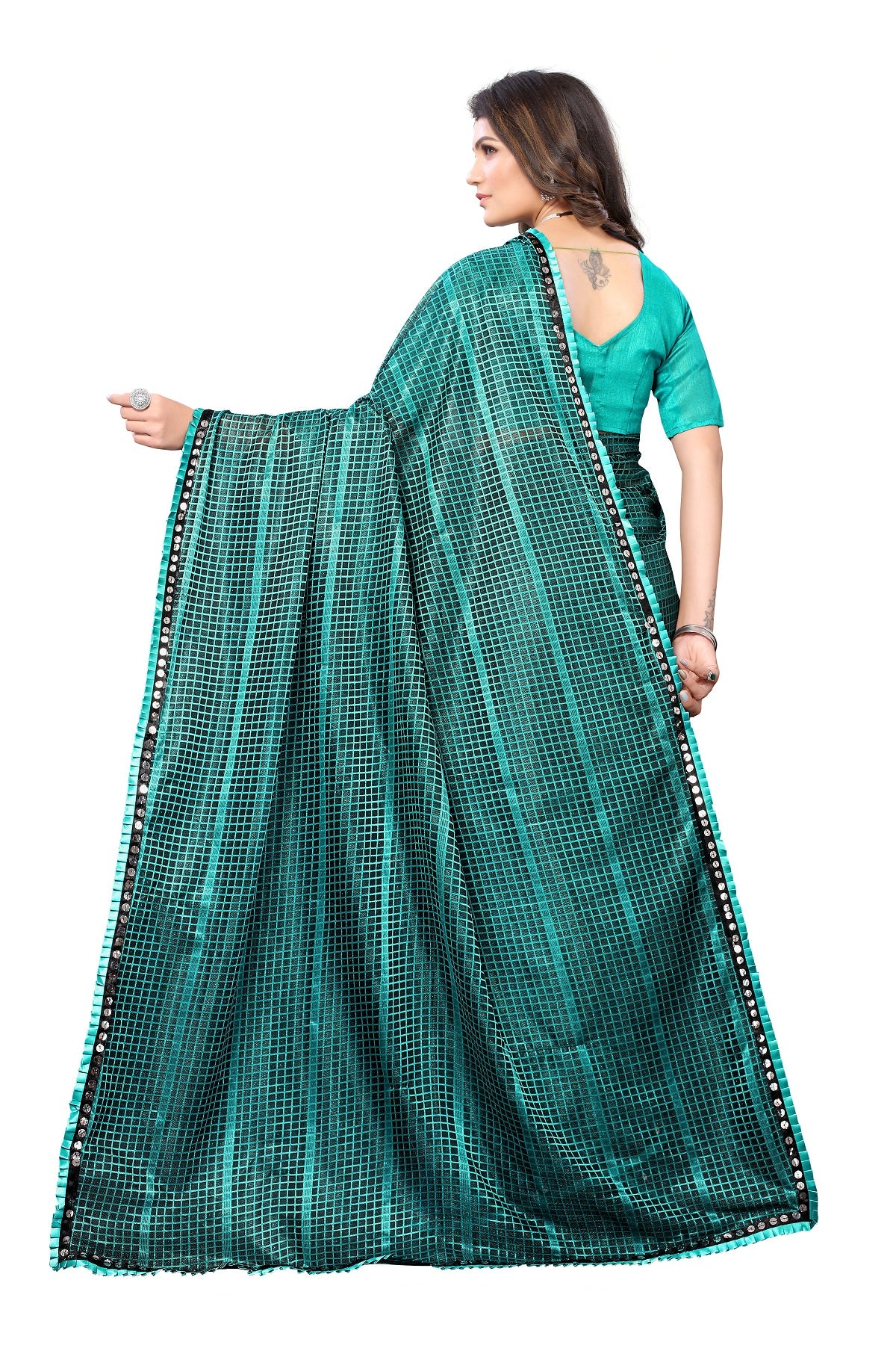 Women's Rama Green Lycra Knitted Saree - Vamika