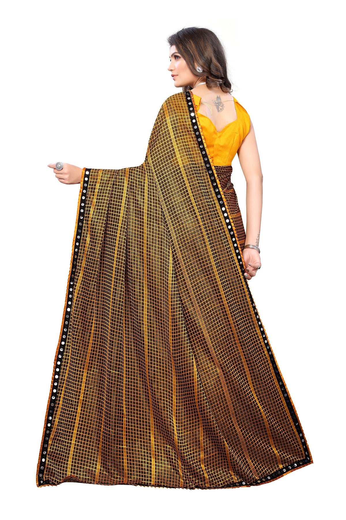 Women's Yellow Lycra Knitted Saree - Vamika