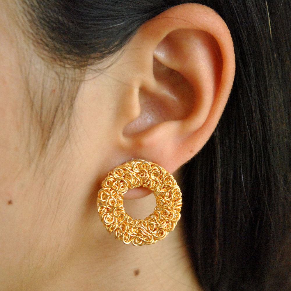 Women's Golden Circular Mesh Earrings - BeAbhika