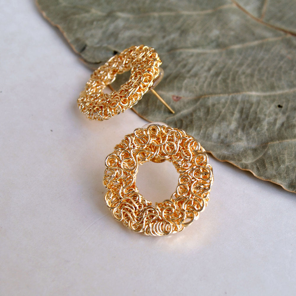 Women's Golden Circular Mesh Earrings - BeAbhika