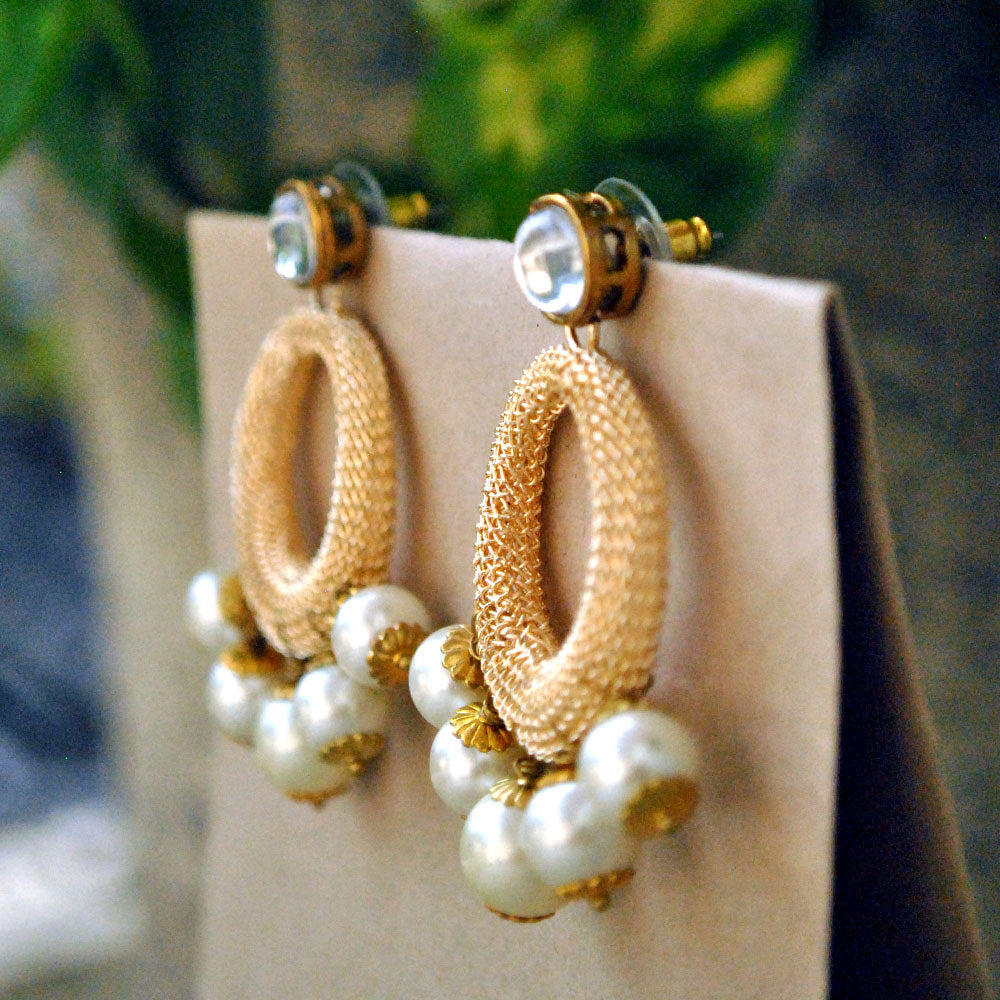 Women Golden Mesh Hoop Earrings by BeAbhika (1 Pc Set)