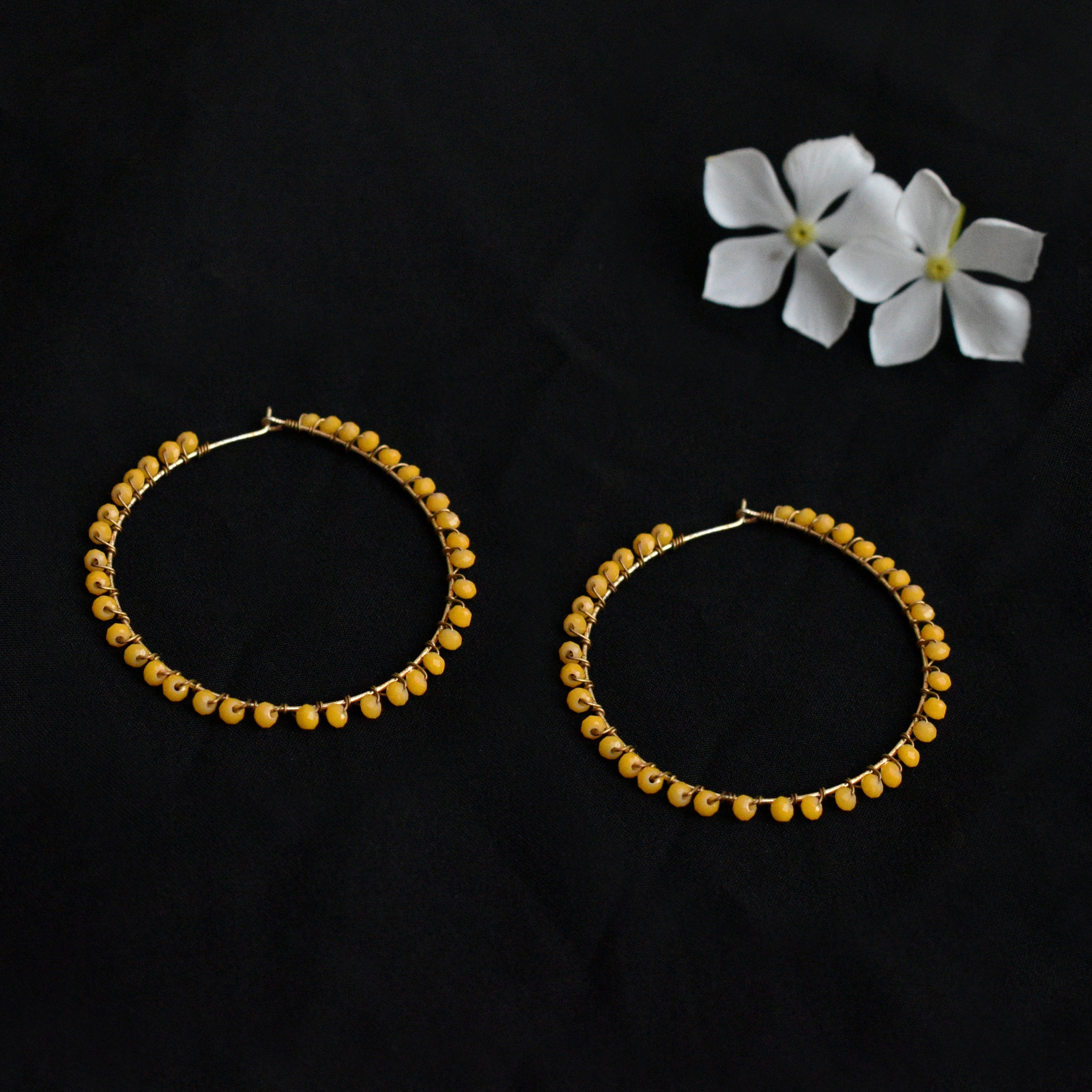 Women's Beaded hoop earrings ( Yellow)  - BeAbhika