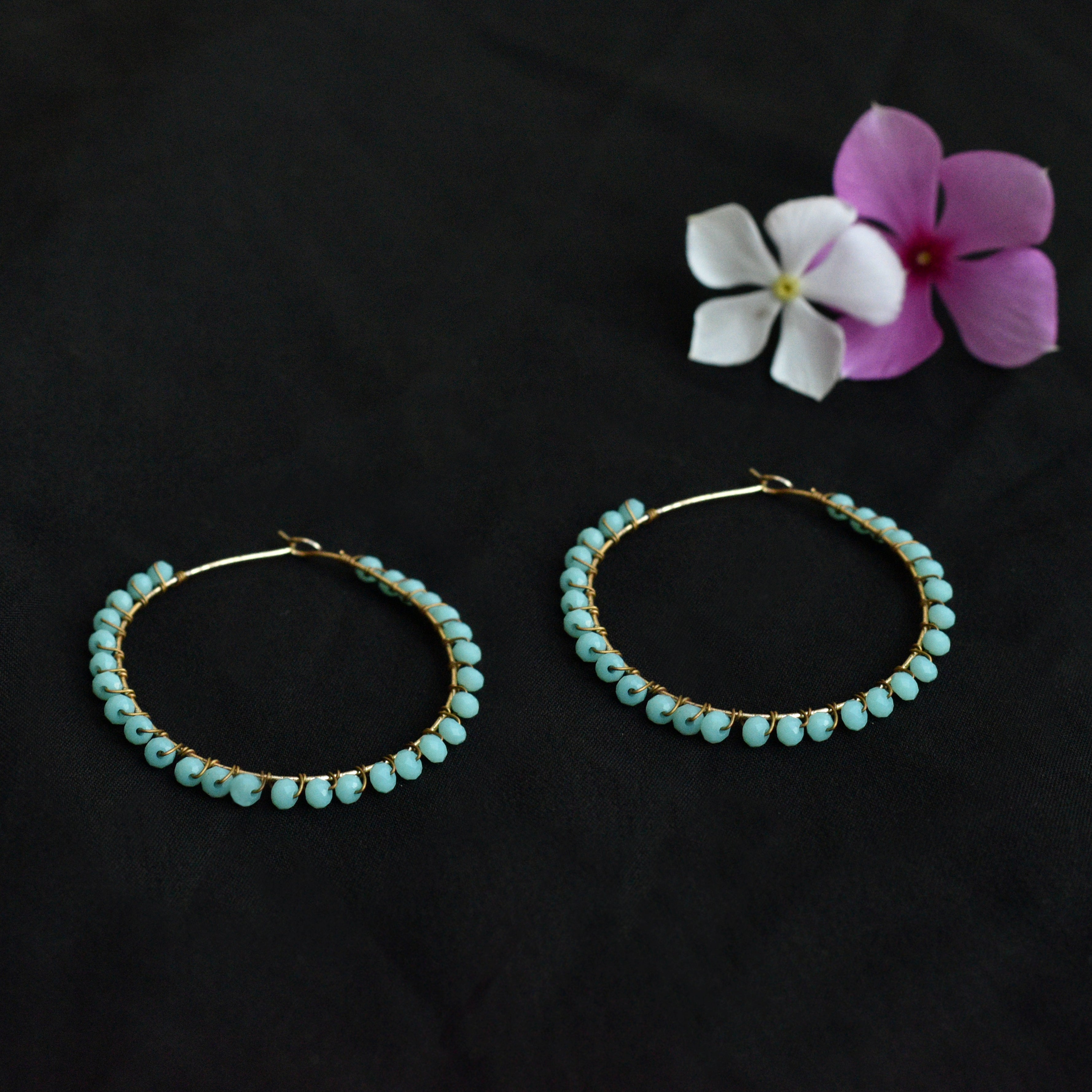 Women's Beaded hoop earrings ( Blue)  - BeAbhika