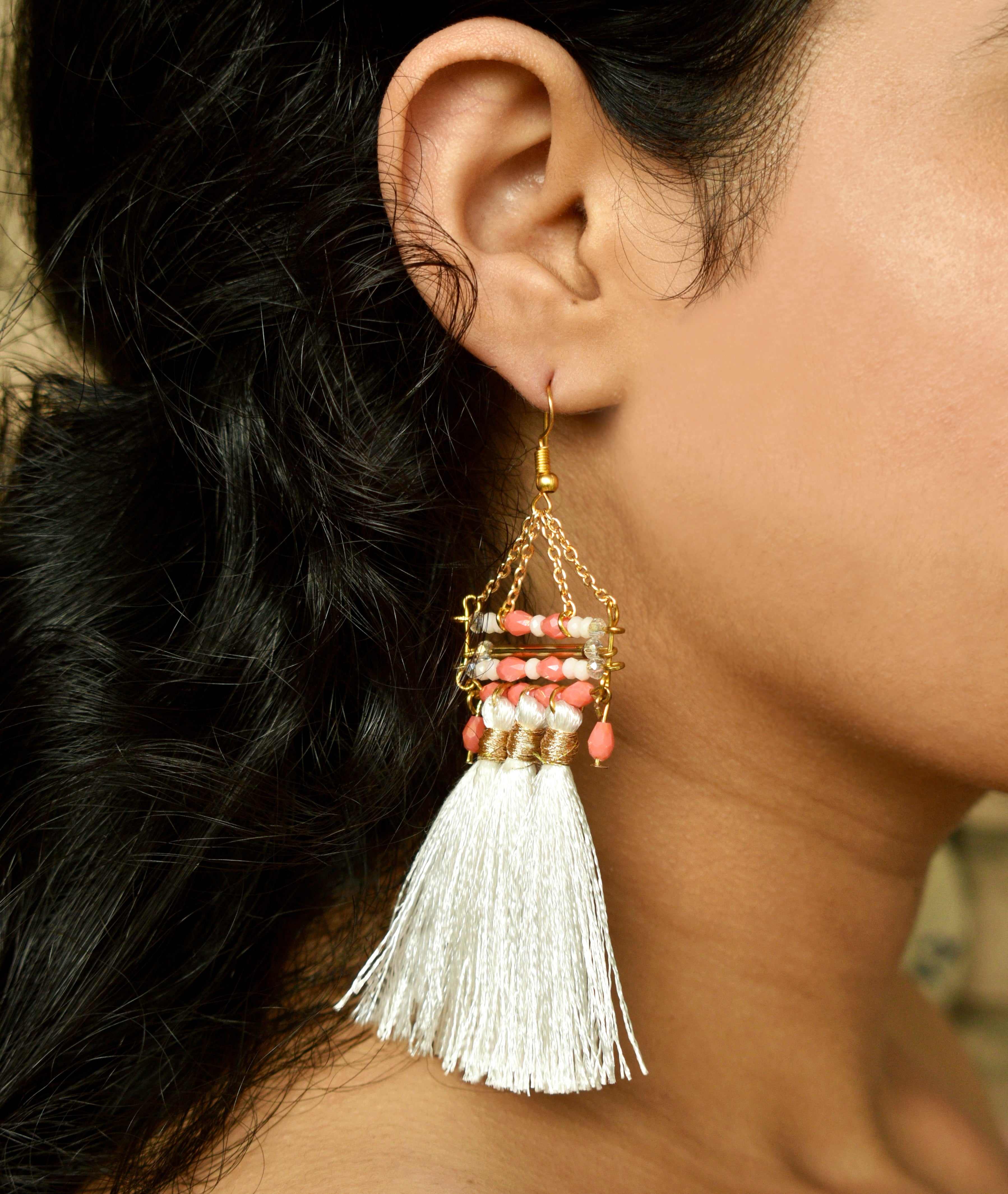 Women's Misty tassel earrings (white)  - BeAbhika