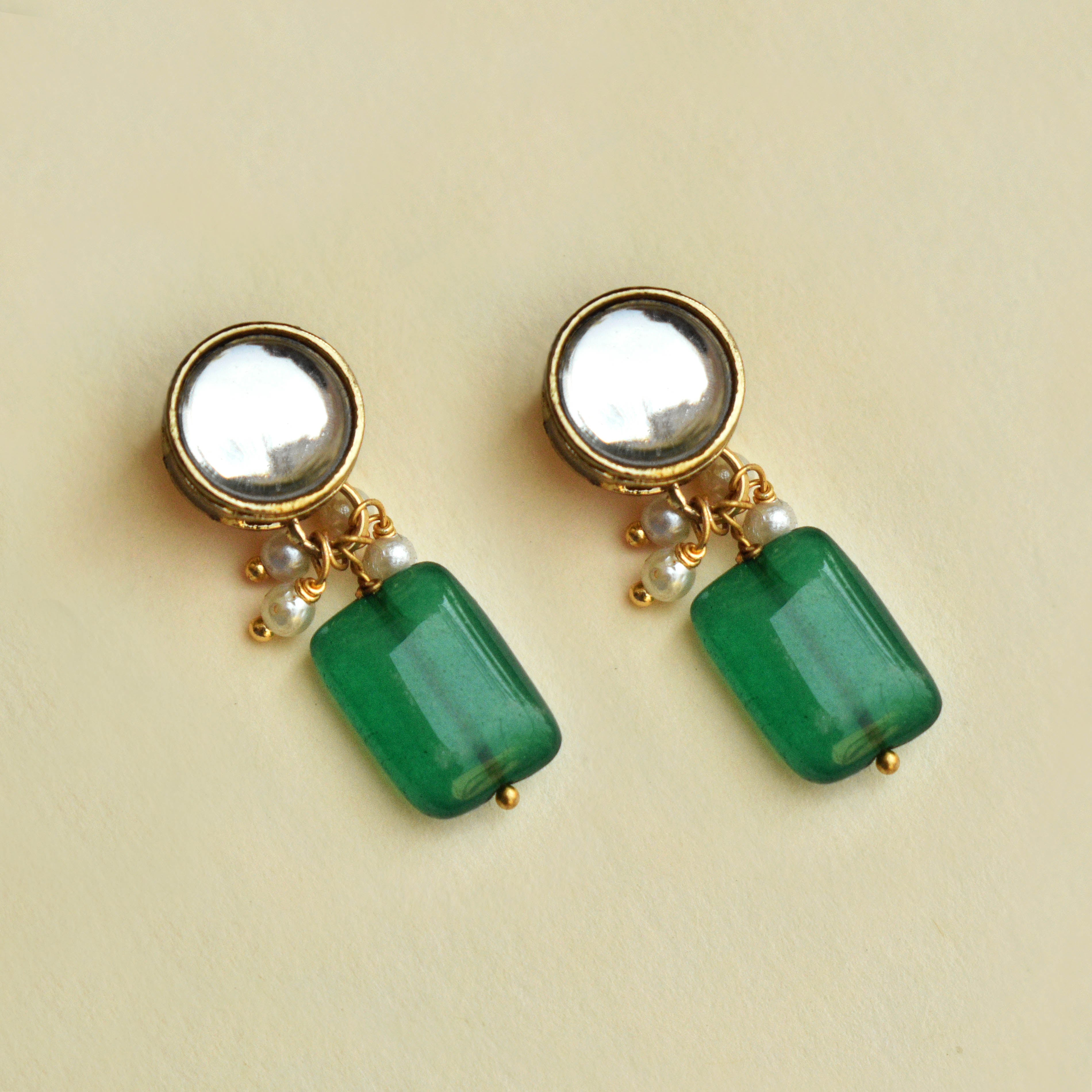 Women's Green Glass Stone Earrings - BeAbhika