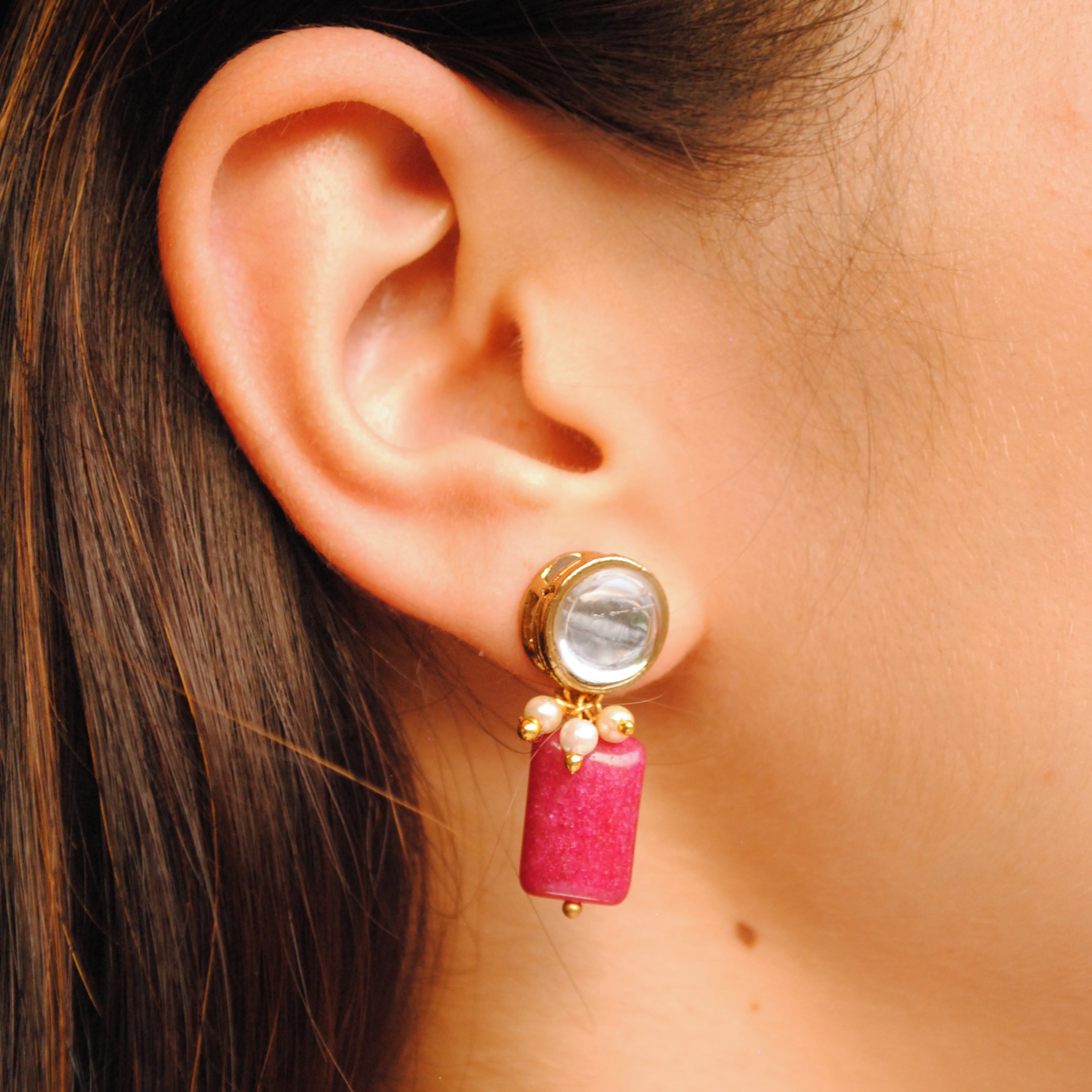 Women's Red Glass Stone Earrings - BeAbhika