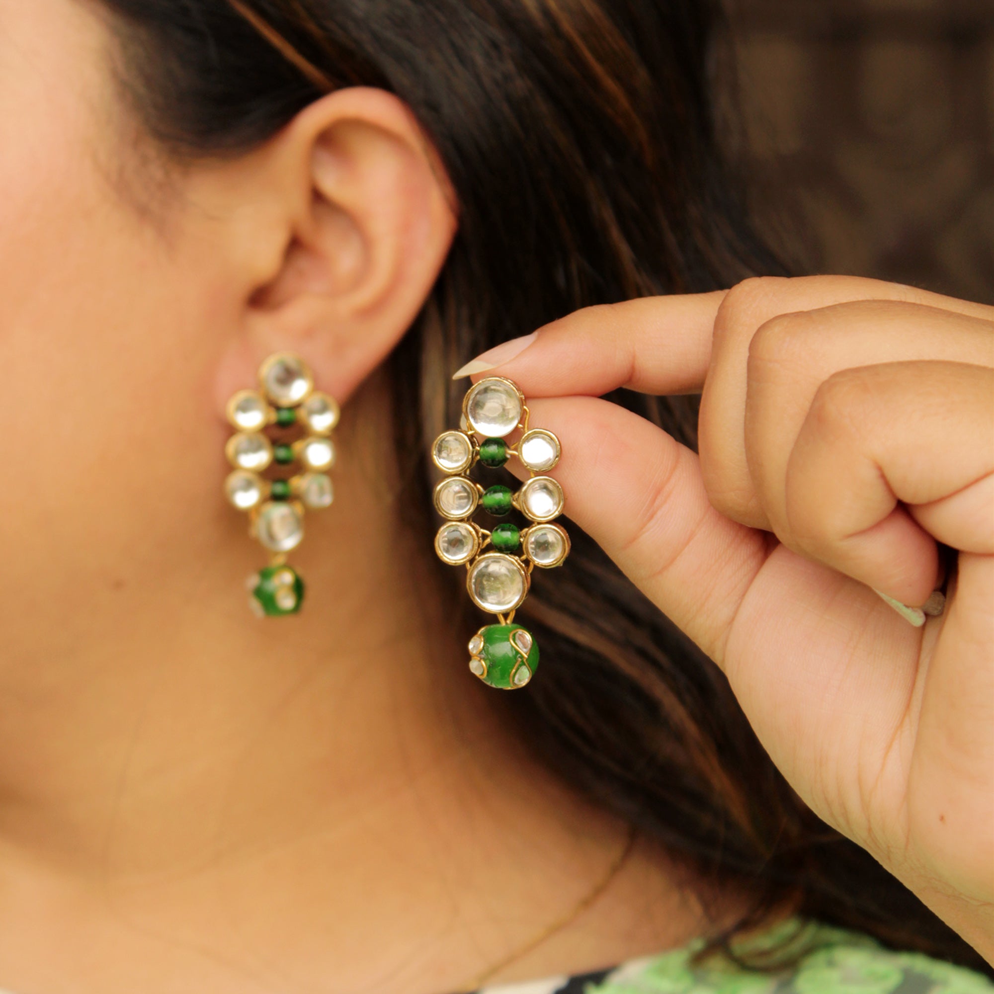 Women's Studded kundan bead earrings - BeAbhika
