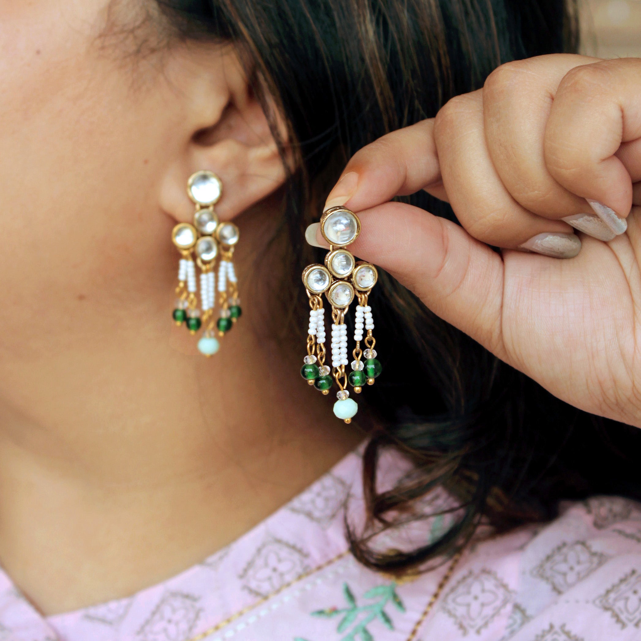 Women's Teeny drop Kundan earrings  - BeAbhika
