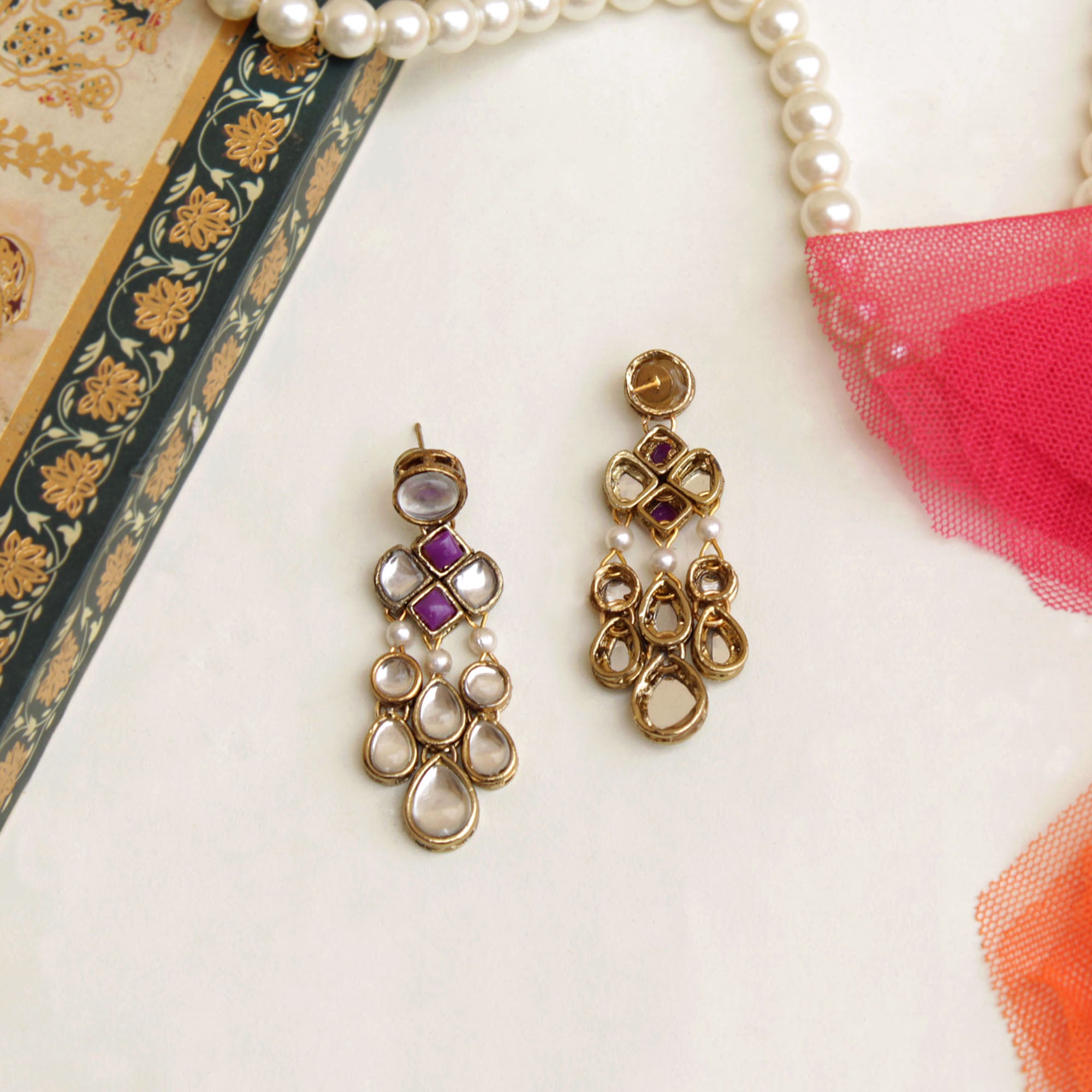 Women's Droopy Kundan earrings  - BeAbhika