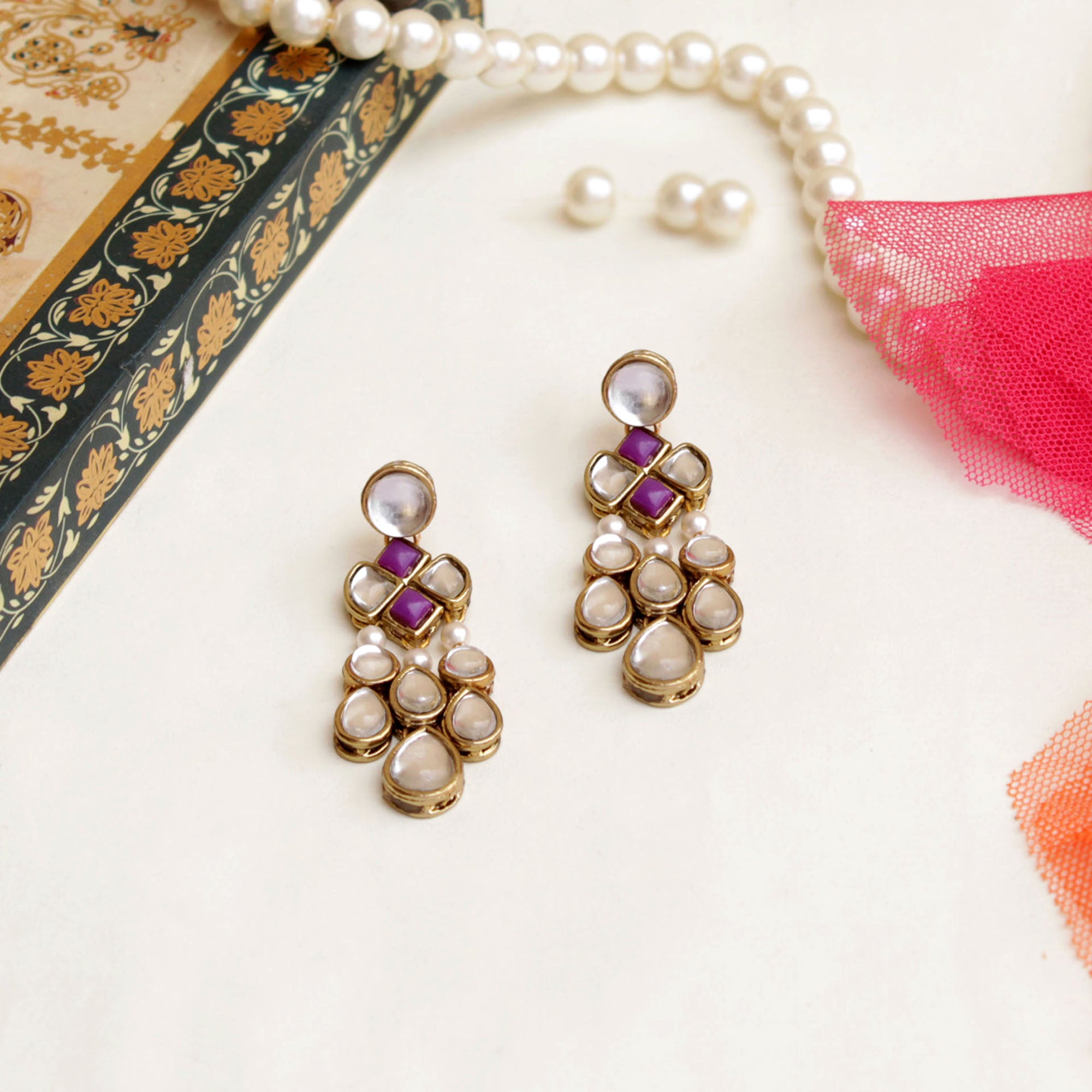 Women's Droopy Kundan earrings  - BeAbhika