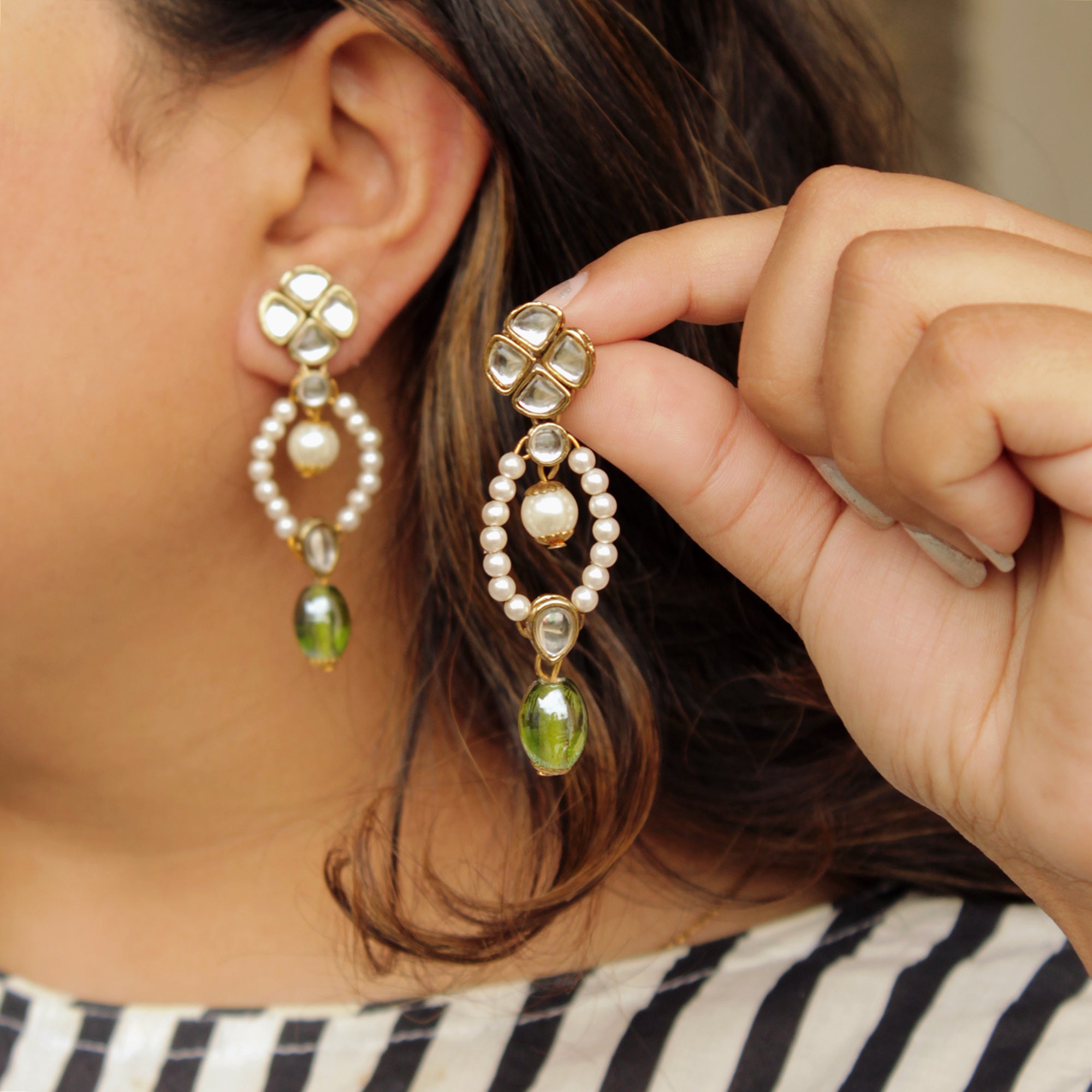 Women's Semi Precious Beads & Kundan earrings  - BeAbhika